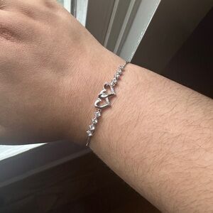 Zales White Lab-Created Sapphire Double Hearts Bolo Bracelet in Sterling Silver